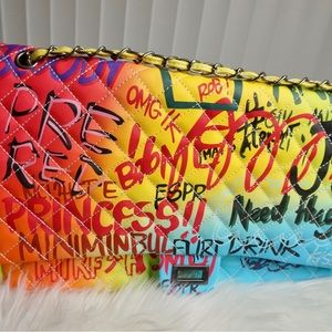 Large Multicolored Neon Graffiti Shoulder Bag